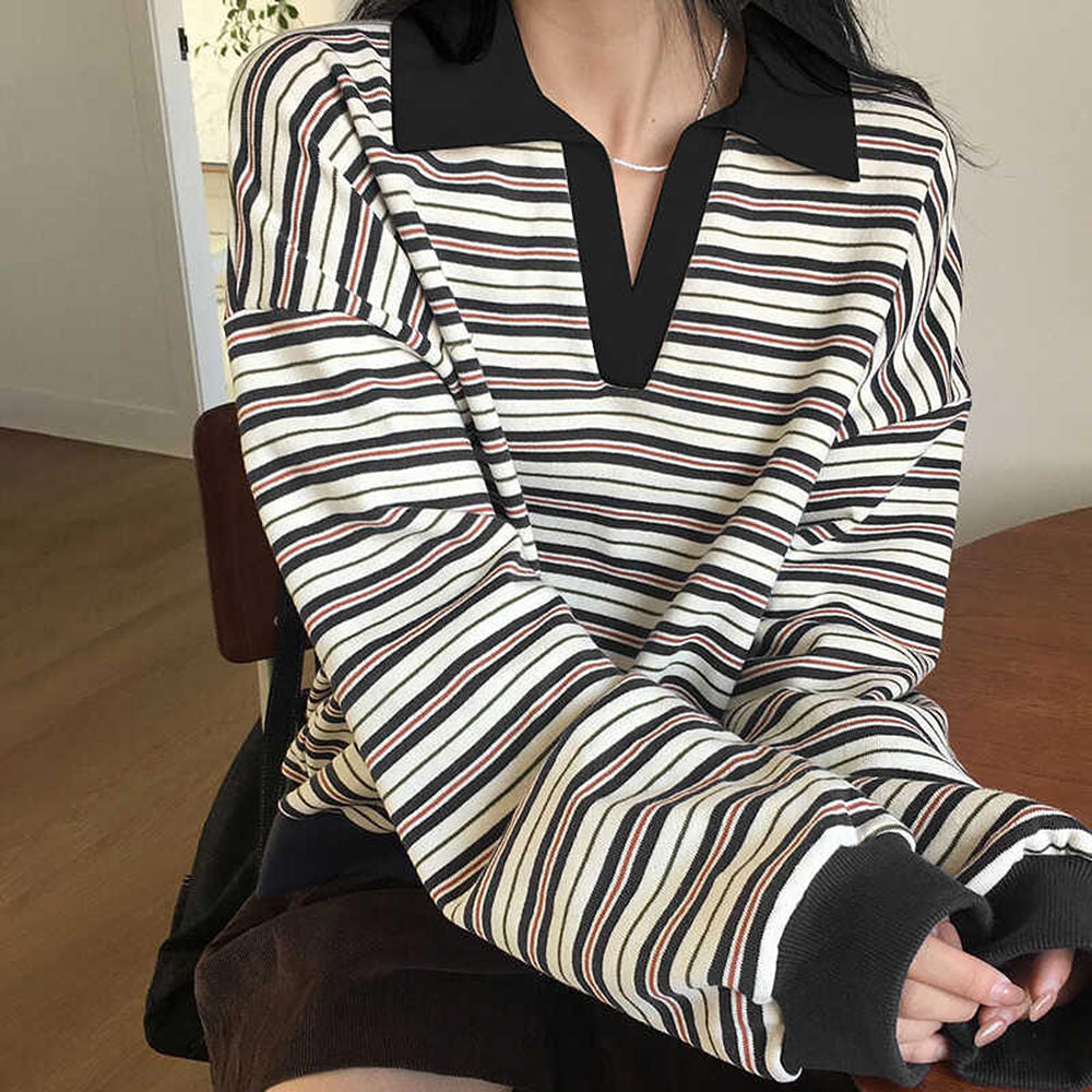 Cute Everyday Outfits, Outfit Inspo Casual Vintage Stripe Polo Sweatshirt Cute Everyday Outfits, Outfit Inspo Casual Vintage Stripe Polo Sweatshirt