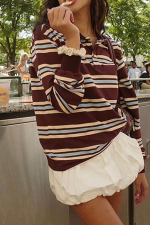 Cute Everyday Outfits, Outfit Inspo Casual Vintage Stripe Rugby Polo