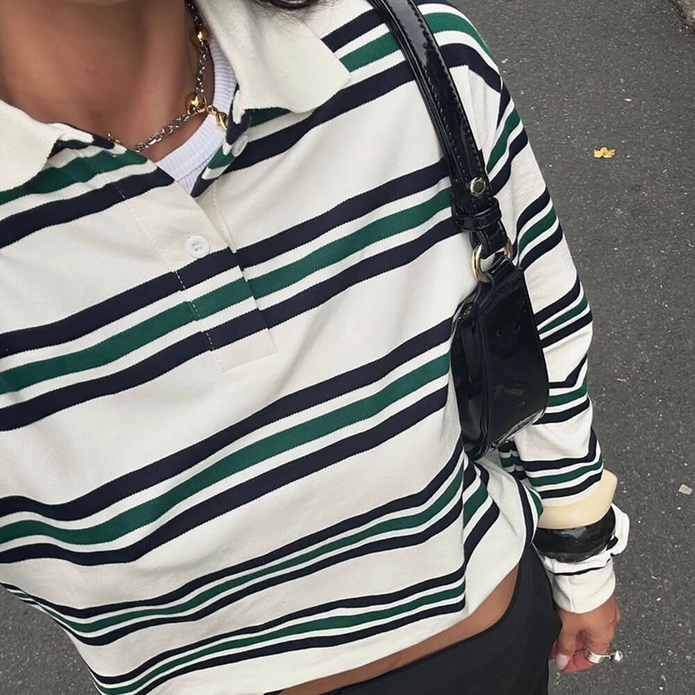 Cute Everyday Outfits, Outfit Inspo Casual Vintage Stripe Rugby Polo Cute Everyday Outfits, Outfit Inspo Casual Vintage Stripe Rugby Polo
