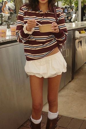 Cute Everyday Outfits, Outfit Inspo Casual Vintage Stripe Rugby Polo