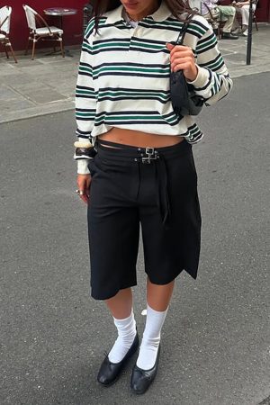Cute Everyday Outfits, Outfit Inspo Casual Vintage Stripe Rugby Polo