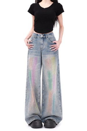 Cute Everyday Outfits, Outfit Inspo Casual Vintage Style Brush Strokes Jeans