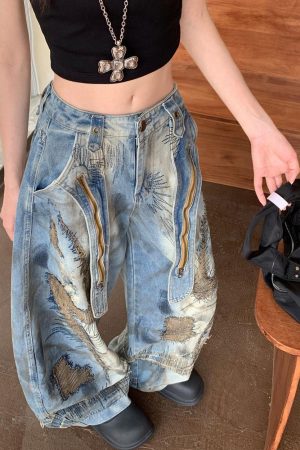 Cute Everyday Outfits, Outfit Inspo Casual Vintage-Style Oversized Sketch Jeans