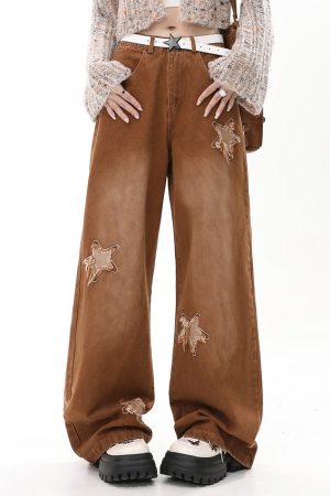 Cute Everyday Outfits, Outfit Inspo Casual Vintage Style Star Patch Jeans