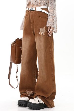 Cute Everyday Outfits, Outfit Inspo Casual Vintage Style Star Patch Jeans