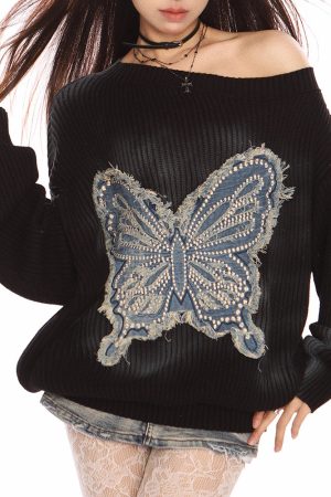 Cute Everyday Outfits, Outfit Inspo Casual Vintage Wash Butterfly Sweater