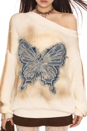 Cute Everyday Outfits, Outfit Inspo Casual Vintage Wash Butterfly Sweater