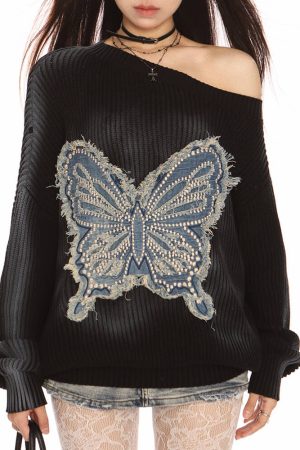 Cute Everyday Outfits, Outfit Inspo Casual Vintage Wash Butterfly Sweater