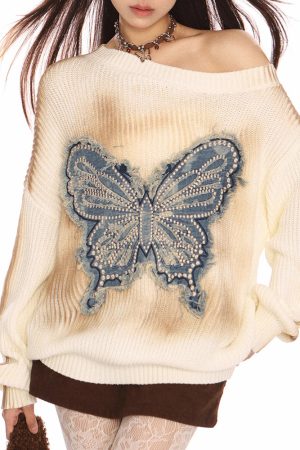 Cute Everyday Outfits, Outfit Inspo Casual Vintage Wash Butterfly Sweater