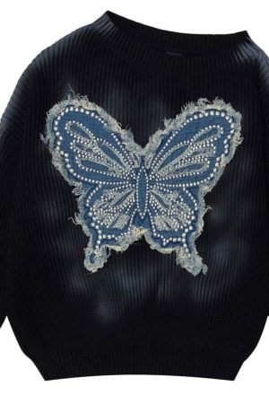 Cute Everyday Outfits, Outfit Inspo Casual Vintage Wash Butterfly Sweater