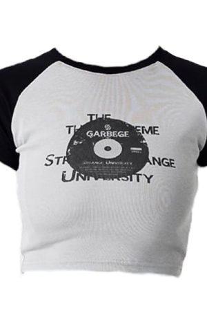 Cute Everyday Outfits, Outfit Inspo Casual Vinyl Print Crop Top