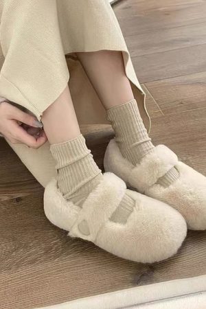 Cute Everyday Outfits, Outfit Inspo Casual Warm Sheepskin Ballet Flats