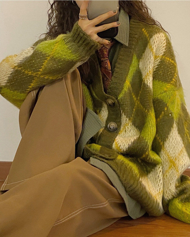 Cute Everyday Outfits, Outfit Inspo Casual Warm Vibes Green Argyle Cardigan Sweater Cute Everyday Outfits, Outfit Inspo Casual Warm Vibes Green Argyle Cardigan Sweater