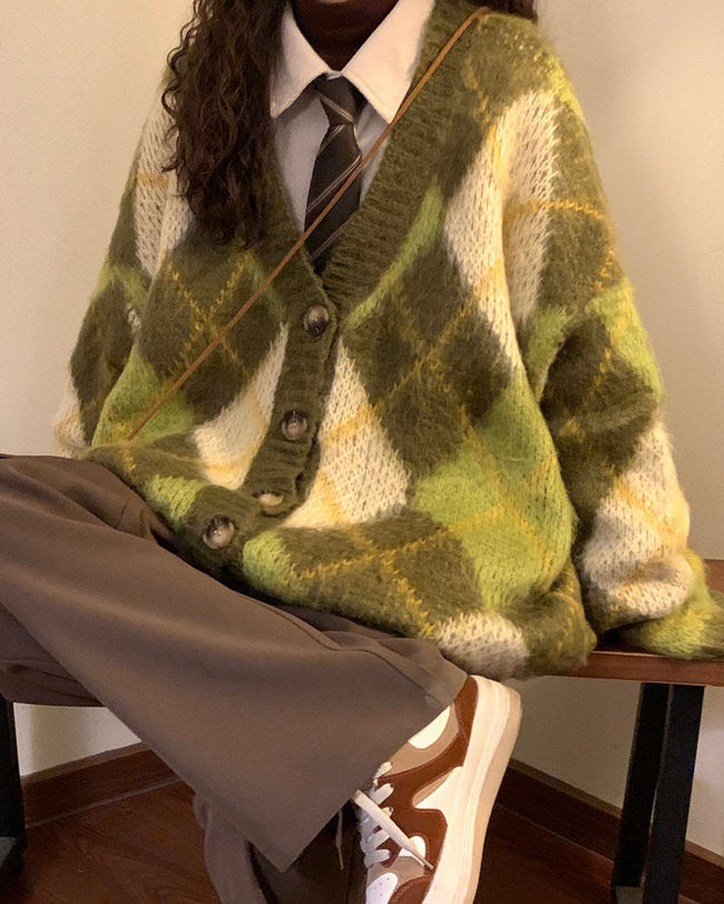 Cute Everyday Outfits, Outfit Inspo Casual Warm Vibes Green Argyle Cardigan Sweater Cute Everyday Outfits, Outfit Inspo Casual Warm Vibes Green Argyle Cardigan Sweater