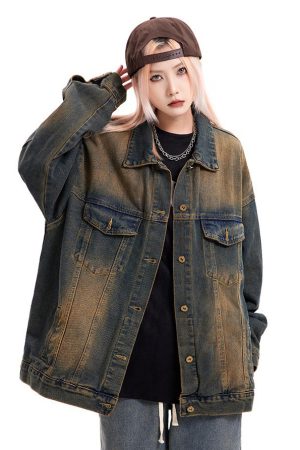 Cute Everyday Outfits, Outfit Inspo Casual Washed Brown Loose Denim Jacket