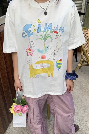 Cute Everyday Outfits, Outfit Inspo Casual Whimsical Doodle Graphic Tee