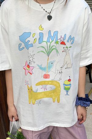 Cute Everyday Outfits, Outfit Inspo Casual Whimsical Doodle Graphic Tee