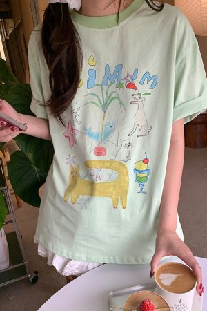Cute Everyday Outfits, Outfit Inspo Casual Whimsical Doodle Graphic Tee