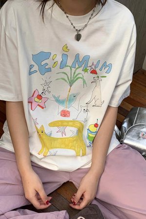 Cute Everyday Outfits, Outfit Inspo Casual Whimsical Doodle Graphic Tee