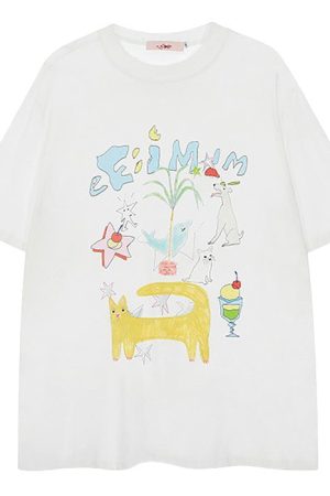 Cute Everyday Outfits, Outfit Inspo Casual Whimsical Doodle Graphic Tee