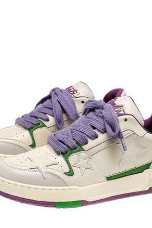 Cute Everyday Outfits, Outfit Inspo Casual White & Purple Aesthetic Star Sneakers