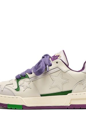 Cute Everyday Outfits, Outfit Inspo Casual White & Purple Aesthetic Star Sneakers
