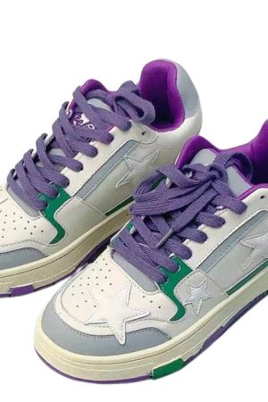 Cute Everyday Outfits, Outfit Inspo Casual White & Purple Aesthetic Star Sneakers
