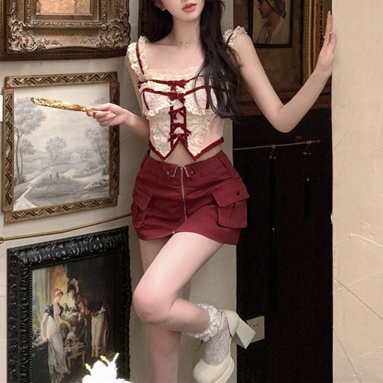 Cute Everyday Outfits, Outfit Inspo Casual White & Red Coquette Lace Corset Top Cute Everyday Outfits, Outfit Inspo Casual White & Red Coquette Lace Corset Top