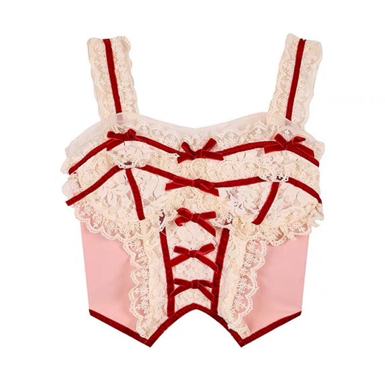 Cute Everyday Outfits, Outfit Inspo Casual White & Red Coquette Lace Corset Top