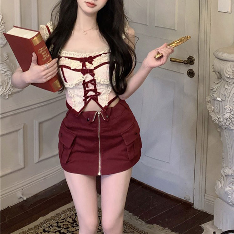 Cute Everyday Outfits, Outfit Inspo Casual White & Red Coquette Lace Corset Top Cute Everyday Outfits, Outfit Inspo Casual White & Red Coquette Lace Corset Top