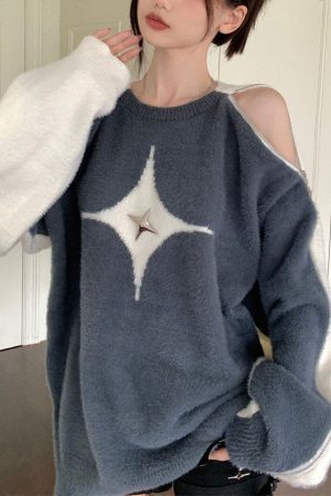 Cute Everyday Outfits, Outfit Inspo Casual White Star Open-Shoulder Sweater