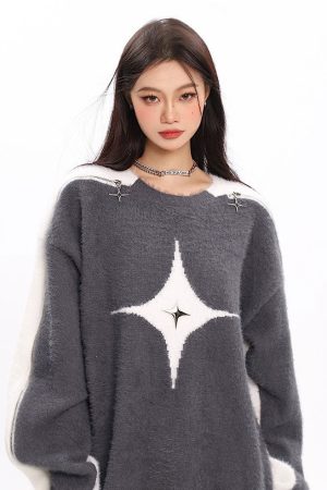 Cute Everyday Outfits, Outfit Inspo Casual White Star Open-Shoulder Sweater