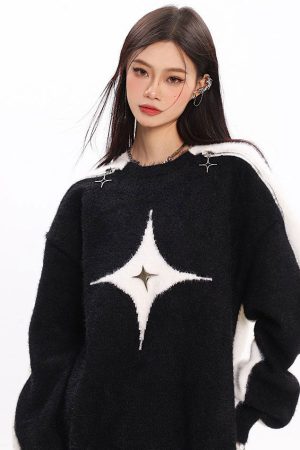 Cute Everyday Outfits, Outfit Inspo Casual White Star Open-Shoulder Sweater