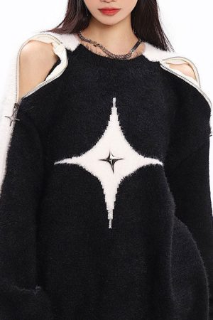 Cute Everyday Outfits, Outfit Inspo Casual White Star Open-Shoulder Sweater