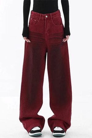 Cute Everyday Outfits, Outfit Inspo Casual Wine Red Faded Wide Leg Jeans