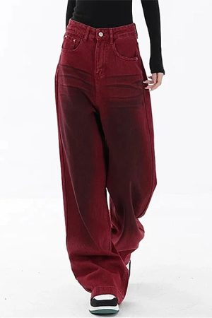 Cute Everyday Outfits, Outfit Inspo Casual Wine Red Faded Wide Leg Jeans