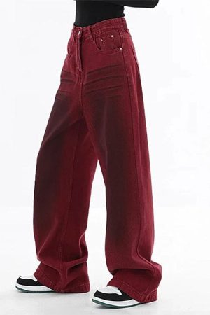 Cute Everyday Outfits, Outfit Inspo Casual Wine Red Faded Wide Leg Jeans