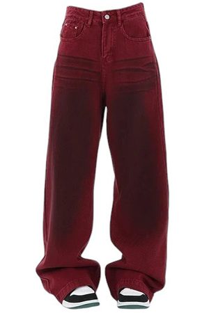 Cute Everyday Outfits, Outfit Inspo Casual Wine Red Faded Wide Leg Jeans