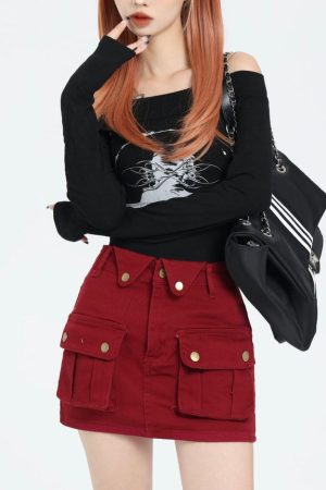 Cute Everyday Outfits, Outfit Inspo Casual Wine Red Zip Front Mini Skirt