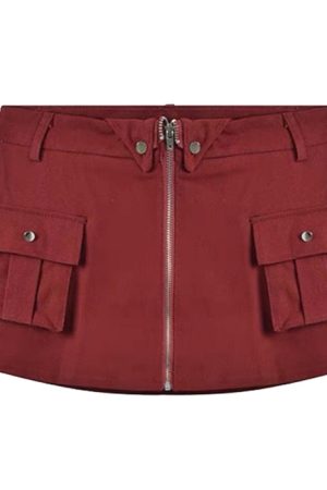 Cute Everyday Outfits, Outfit Inspo Casual Wine Red Zip Front Mini Skirt