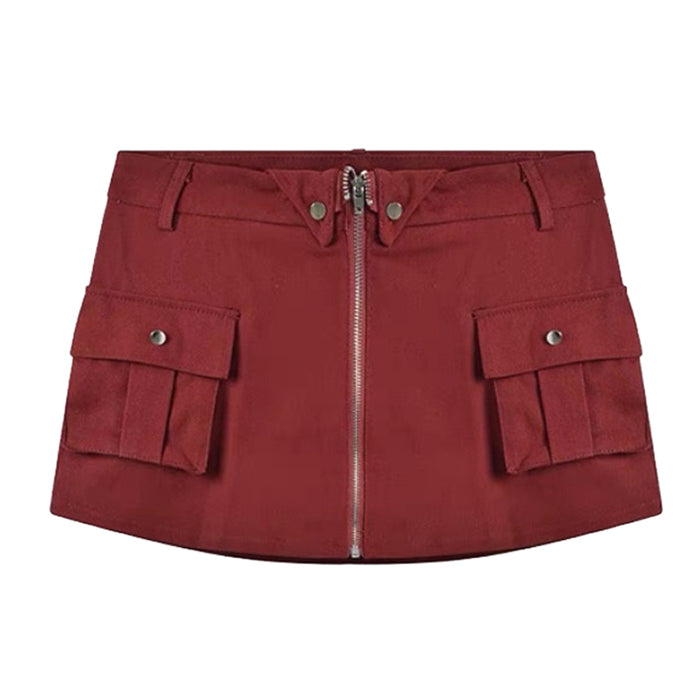 Cute Everyday Outfits, Outfit Inspo Casual Wine Red Zip Front Mini Skirt