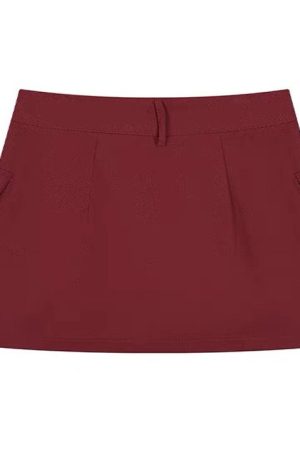 Cute Everyday Outfits, Outfit Inspo Casual Wine Red Zip Front Mini Skirt