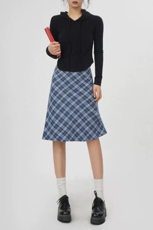 Cute Everyday Outfits, Outfit Inspo Casual Worry Less Blue Plaid Midi Skirt