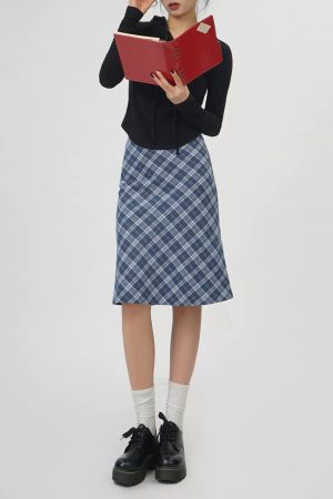 Cute Everyday Outfits, Outfit Inspo Casual Worry Less Blue Plaid Midi Skirt