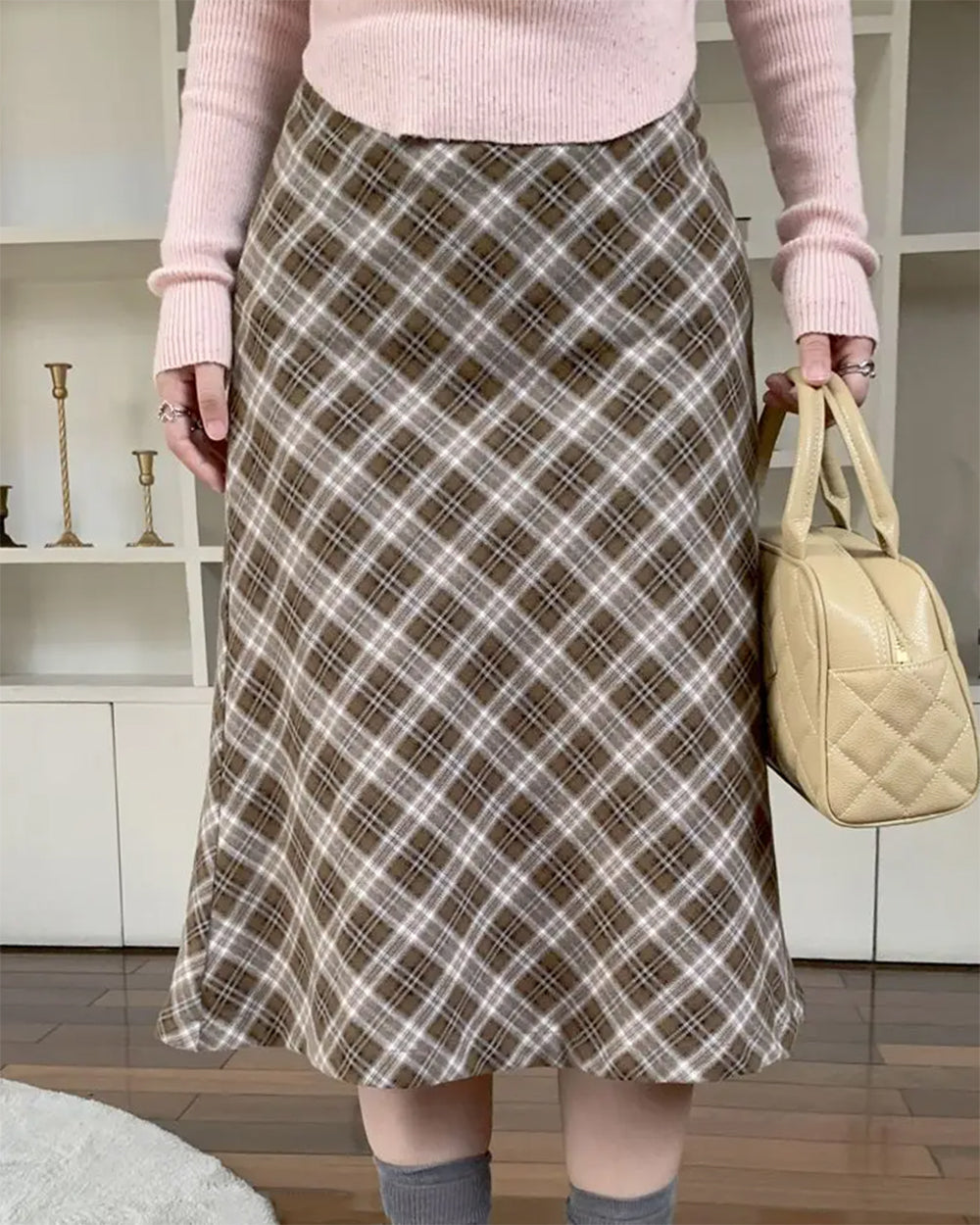Cute Everyday Outfits, Outfit Inspo Casual Worry Less Brown Plaid Midi Skirt Cute Everyday Outfits, Outfit Inspo Casual Worry Less Brown Plaid Midi Skirt