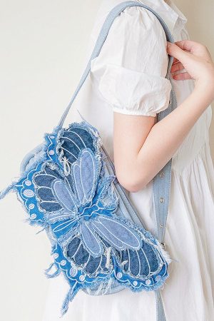 Cute Everyday Outfits, Outfit Inspo Casual Y2K Aesthetic Butterfly Denim Handbag