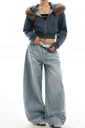 Cute Everyday Outfits, Outfit Inspo Casual Y2K Aesthetic Cropped Fur Hoodie