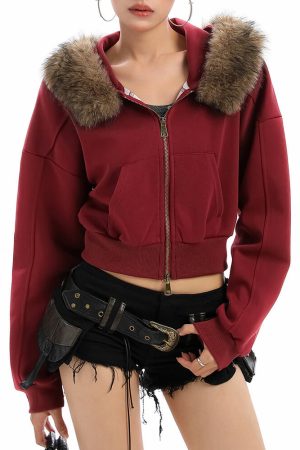 Cute Everyday Outfits, Outfit Inspo Casual Y2K Aesthetic Cropped Fur Hoodie