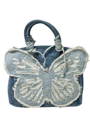 Cute Everyday Outfits, Outfit Inspo Casual Y2K Aesthetic Denim Butterfly Handbag