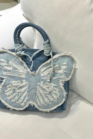 Cute Everyday Outfits, Outfit Inspo Casual Y2K Aesthetic Denim Butterfly Handbag